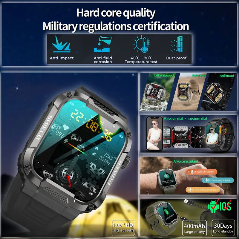 Sugafit® Strive - Men Smart Watch Military Healthy Monitor AI Voice Bluetooth Call Fitness Waterproof Sports Smartwatch