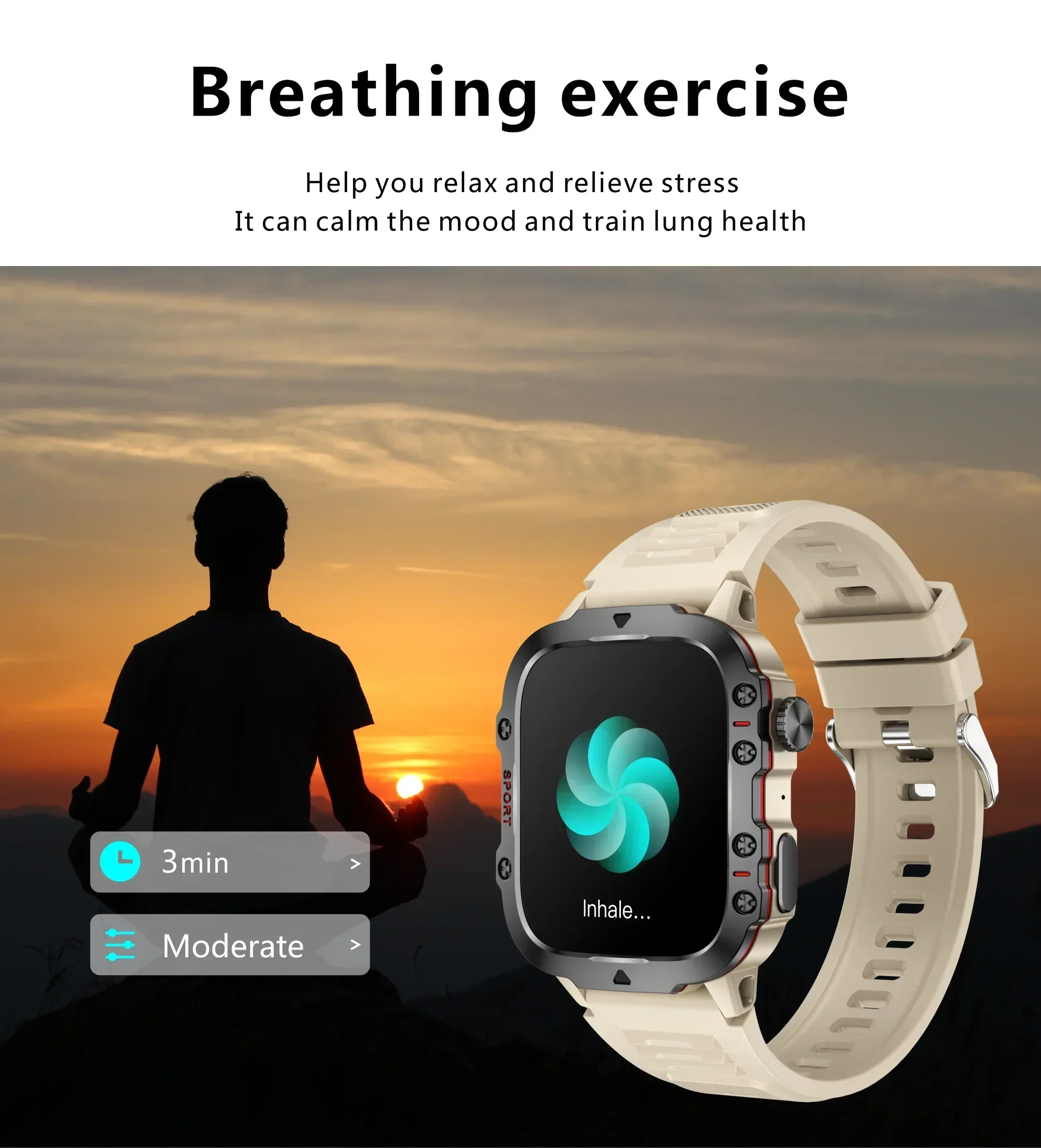 Sugafit® Apache - New 420mAh large battery outdoor sports men's smartwatch 1.96 inches 240 * 282 multi sport mode 100