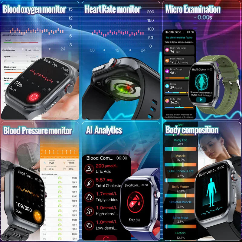Sugafit® Versa - New Uric Acid Blood Fat Smartwatch ECG Heart Rate Blood Pressure Blood Glucose Health Monitoring