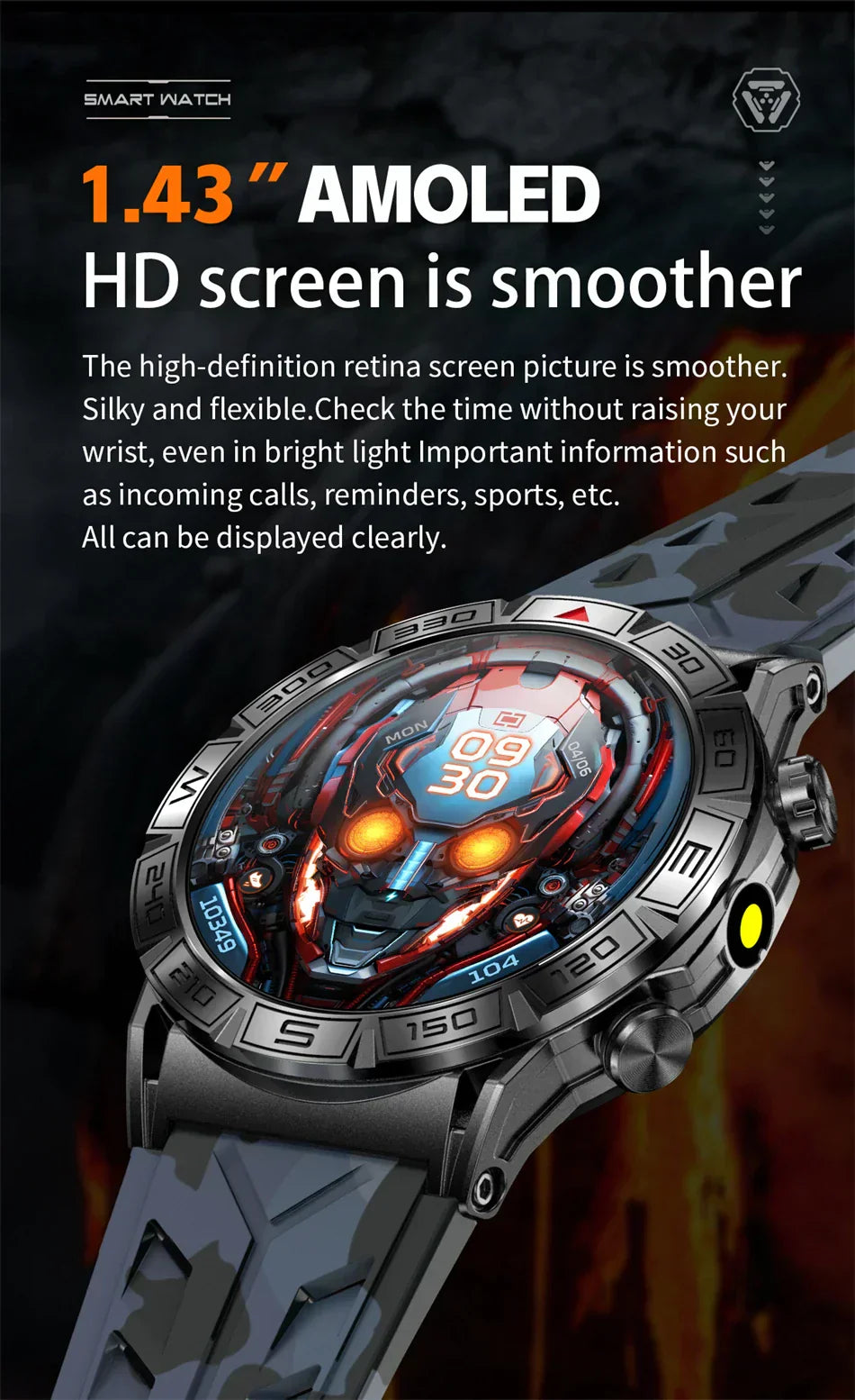Sugafit® Shield - Smart Watch Men Altitude Compass GPS Sports 1ATM Waterproof Watch Bluetooth Talk SmartWatches