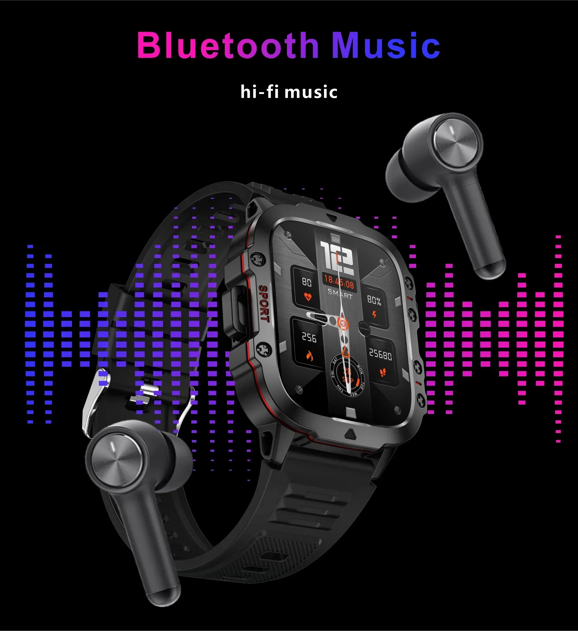 Sugafit® Apache - New 420mAh large battery outdoor sports men's smartwatch 1.96 inches 240 * 282 multi sport mode 100