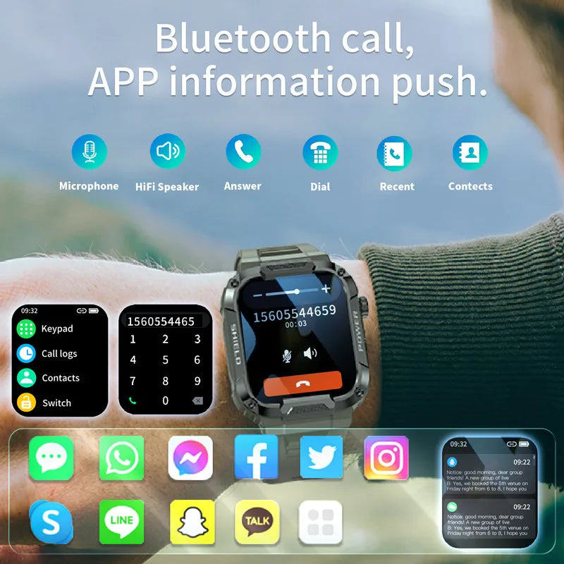 Sugafit® Strive - Men Smart Watch Military Healthy Monitor AI Voice Bluetooth Call Fitness Waterproof Sports Smartwatch