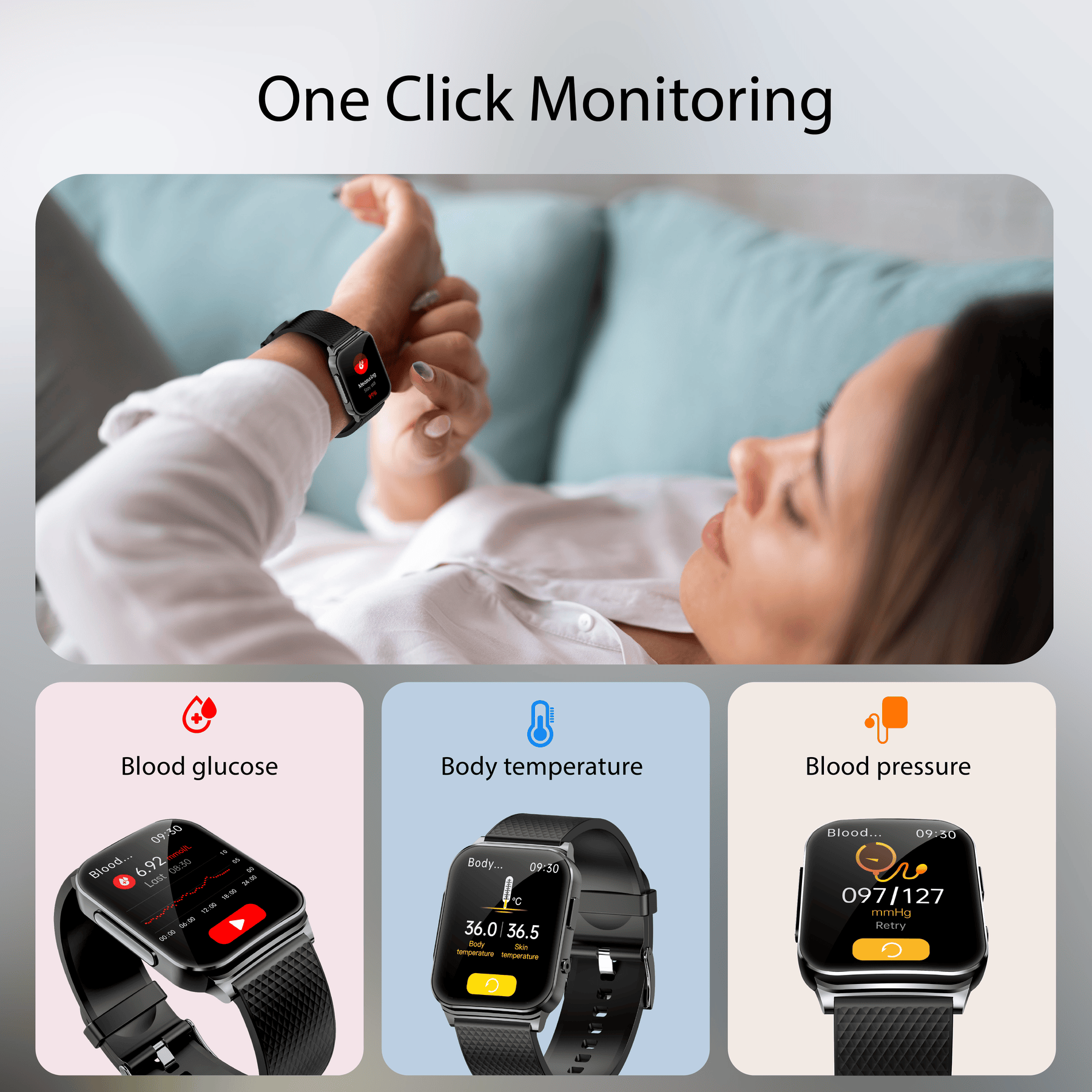 Suga03 PTT Dynamic ECG Blood Glucose Heart Rate Blood Pressure Monitoring Smart Watch