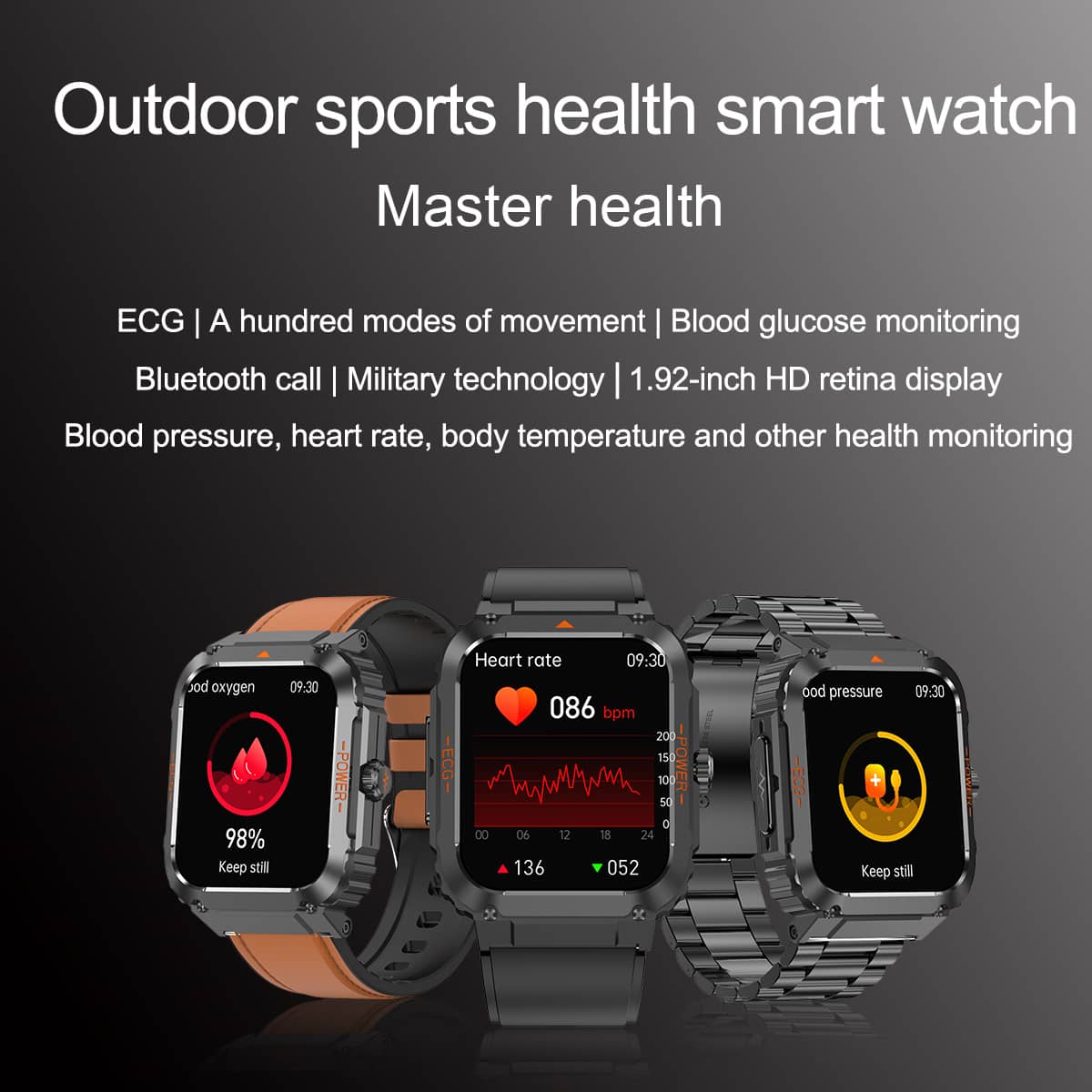 Suga550 Fashion Outdoor Sports Health Smart Watch ECG/EKG Blood Glucose Bluetooth Call 100+ Sports Modes