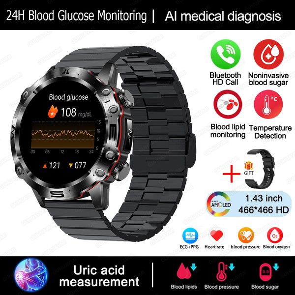 AI Medical Diagnosis Smart Watch - 2024 New Blood Lipids Uric Acid Blood Glucose watch - ECG+PPG Fitness Tracker