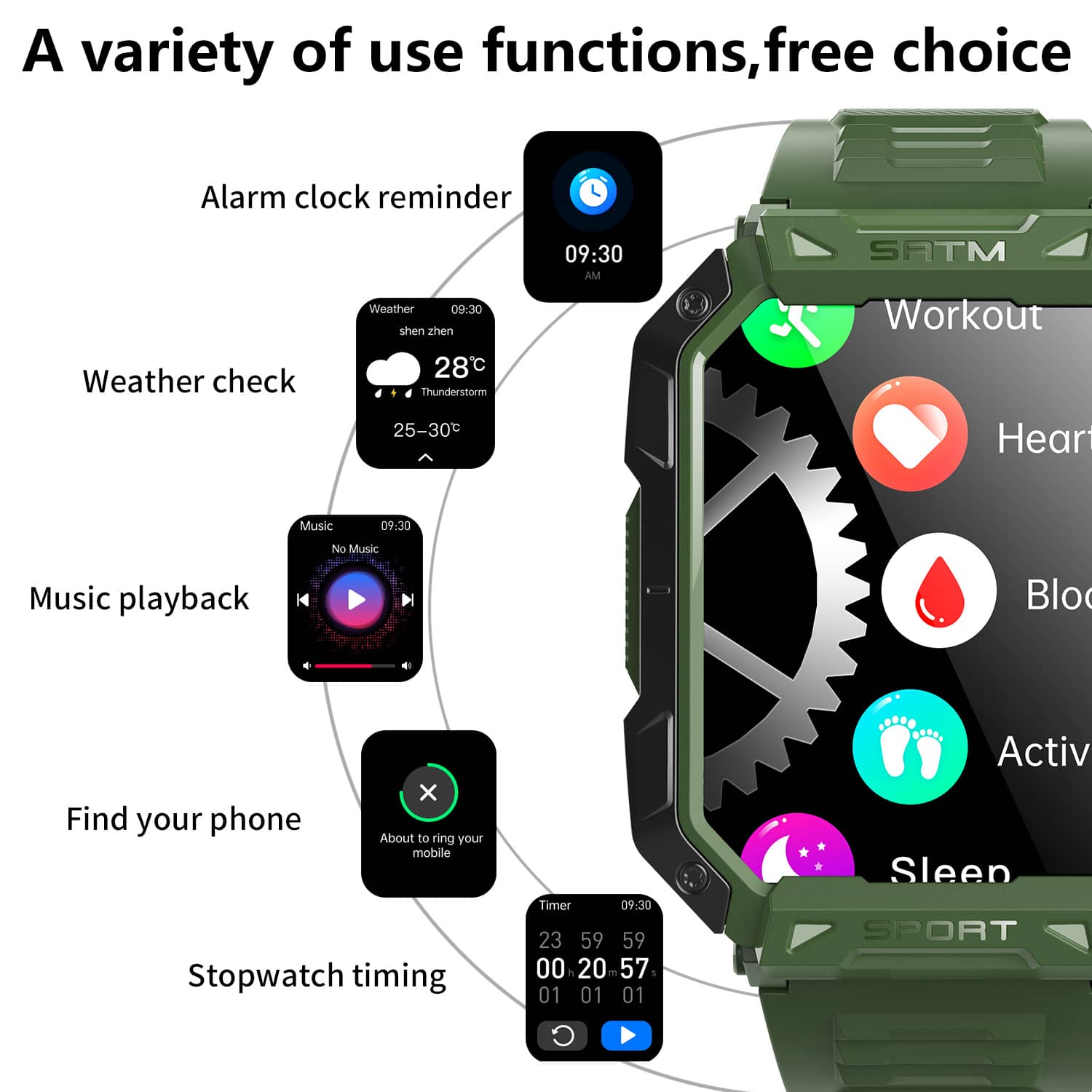 Suga307 2.10-inch High-defnition Large Screen Blood Glucose Heart Rate Tracking Sports Bluetooth Health Smart Watch