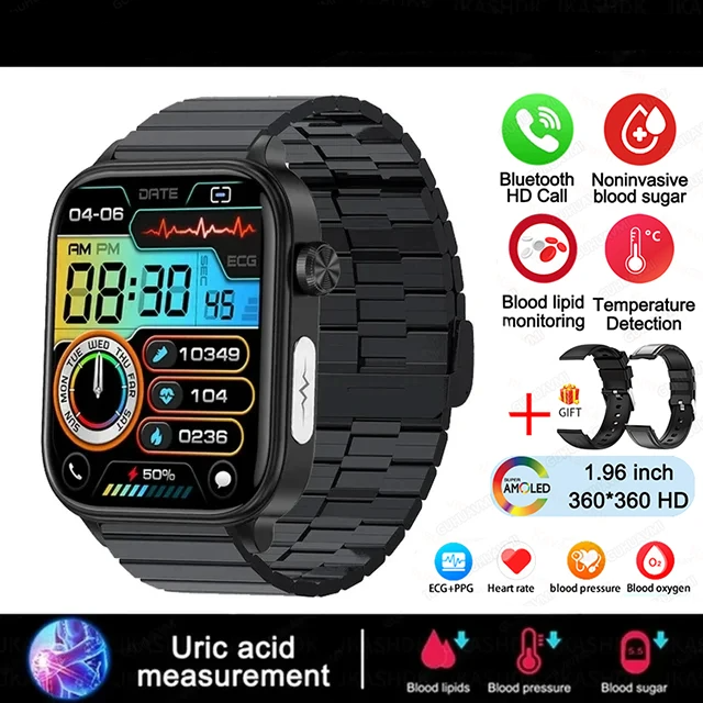 Lipids Uric Acid Blood Glucose Monitoring Smart Watch - ECG+PPG Fitness Tracker