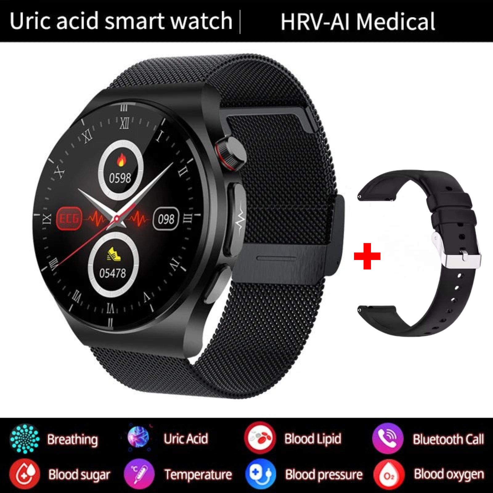 Sugafit® PulseXplorer - Laser Treatment Smart Watch, Blood Sugar, Lipid and Uric Acid Medical Grade ECG+PPG Health Monitoring