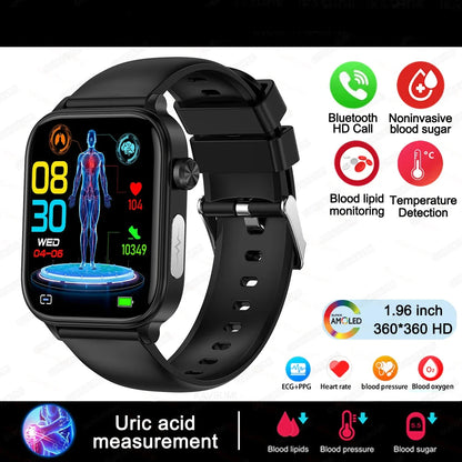 Lipids Uric Acid Blood Glucose Monitoring Smart Watch - ECG+PPG Fitness Tracker