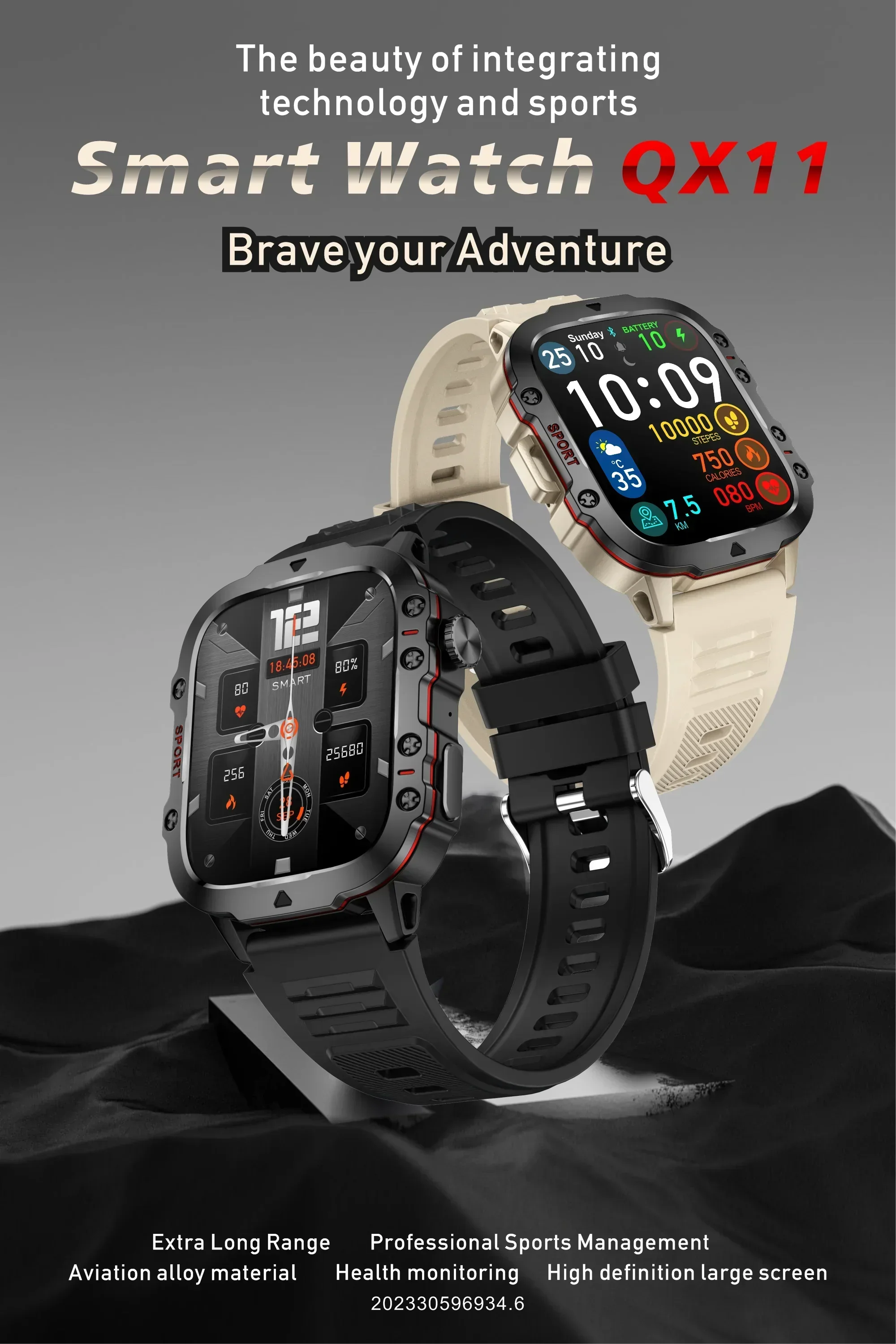 Sugafit® Apache - New 420mAh large battery outdoor sports men's smartwatch 1.96 inches 240 * 282 multi sport mode 100
