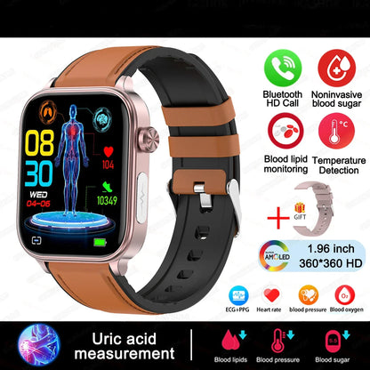 Lipids Uric Acid Blood Glucose Monitoring Smart Watch - ECG+PPG Fitness Tracker