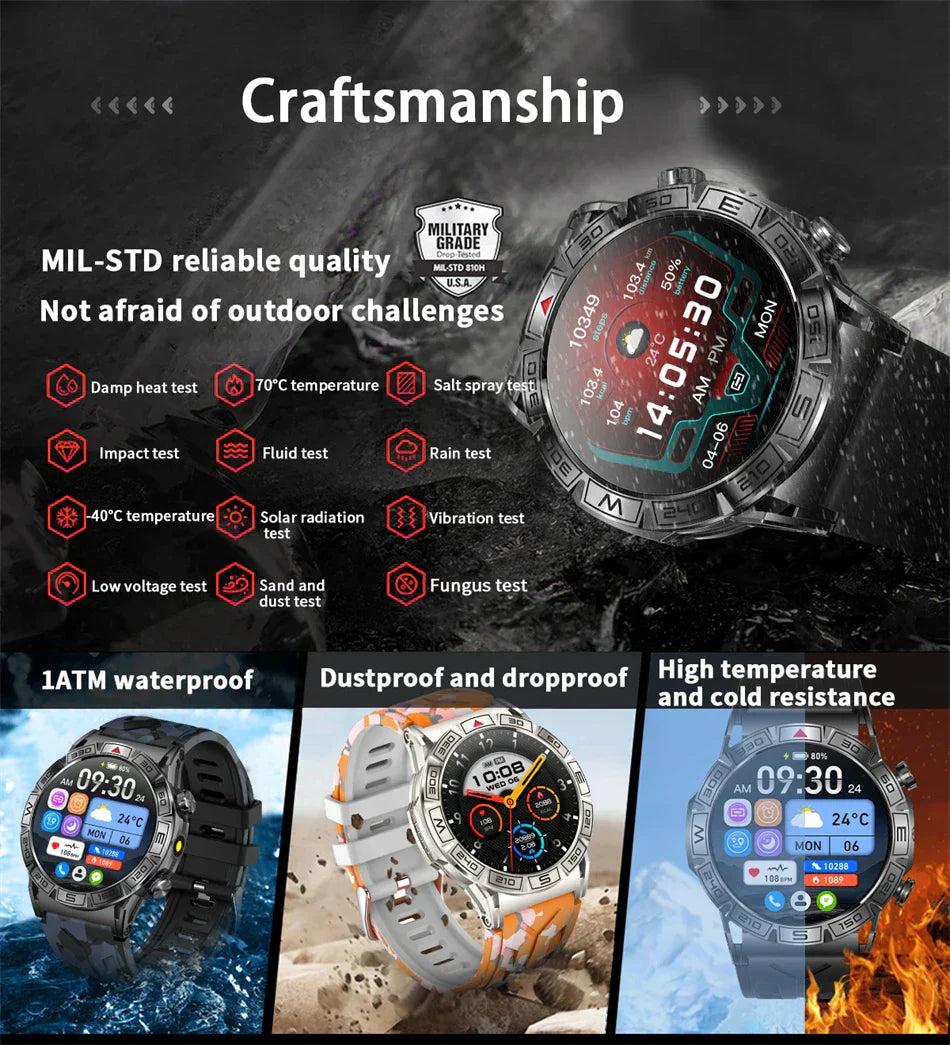 Sugafit® Shield - Smart Watch Men Altitude Compass GPS Sports 1ATM Waterproof Watch Bluetooth Talk SmartWatches