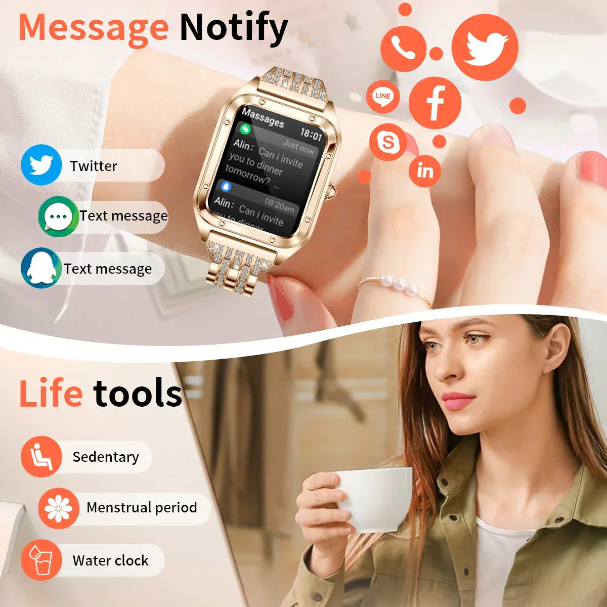 Sugafit® Tender - Smart Watch Woman Sport Fitnes AI Voice Control Full Touch Bracelet Bluetooth Call Waterproof