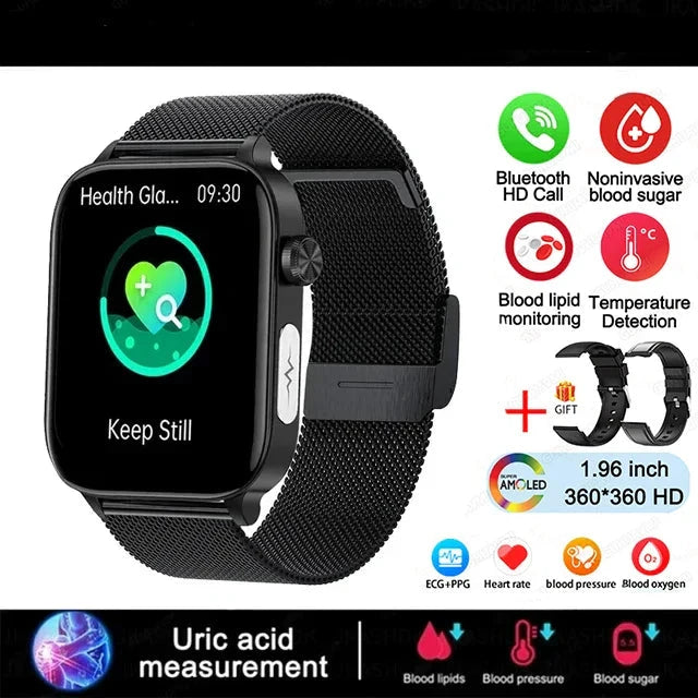 Lipids Uric Acid Blood Glucose Monitoring Smart Watch - ECG+PPG Fitness Tracker