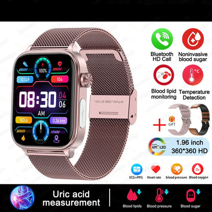 Lipids Uric Acid Blood Glucose Monitoring Smart Watch - ECG+PPG Fitness Tracker