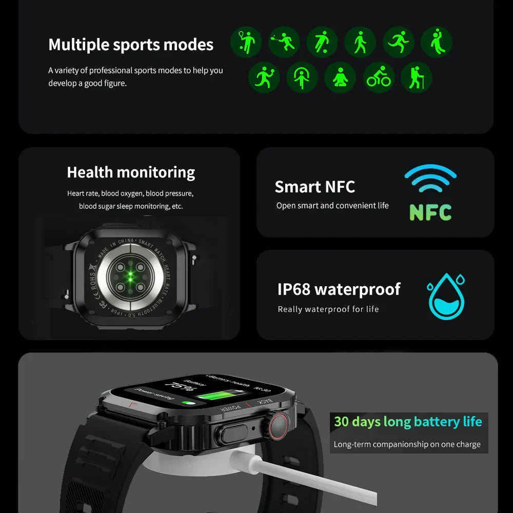 Sugafit® Regulus - Smart Watch Men AMOLED HD Screen Heart Rate Health Tracker Bluetooth Call IP68