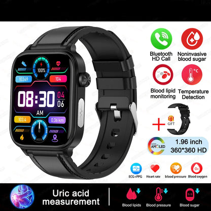 Lipids Uric Acid Blood Glucose Monitoring Smart Watch - ECG+PPG Fitness Tracker