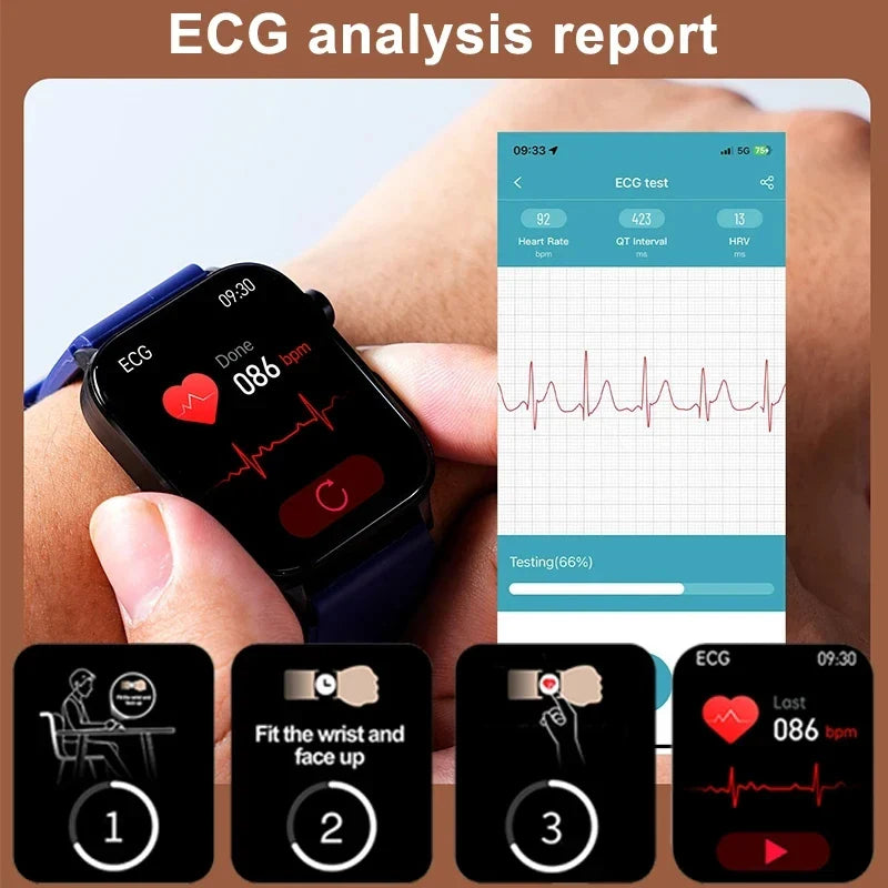 Lipids Uric Acid Blood Glucose Monitoring Smart Watch - ECG+PPG Fitness Tracker